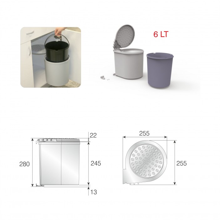 PVC Кош за вграждане - 6 L 19L.100.04 - 19. Аксесоари за кухня PVC Кош за вграждане - 6 L 19. Аксесоари за кухня