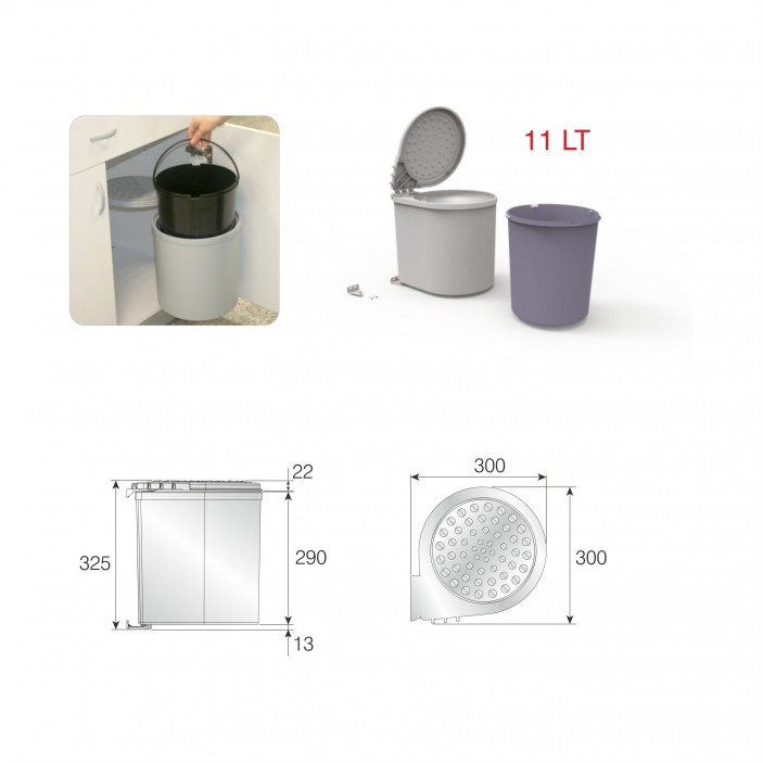 PVC Кош за вграждане - 11 L 19L.100.05 - 19. Аксесоари за кухня PVC Кош за вграждане - 11 L 19. Аксесоари за кухня