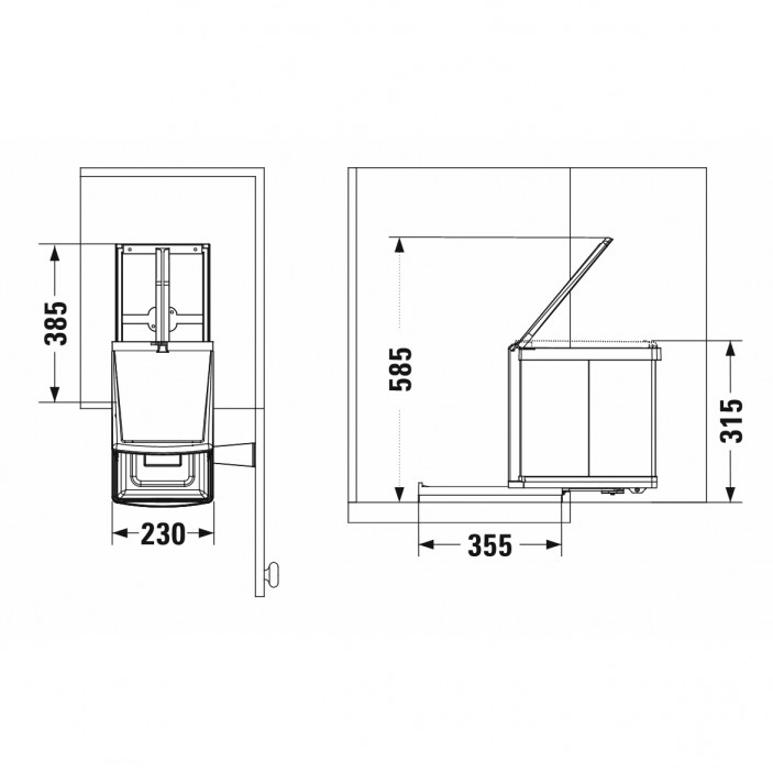 Вградено кошче за боклук с изтеглящ механизъм и един контейнер - 1 x 12 л. 19. Аксесоари за кухня