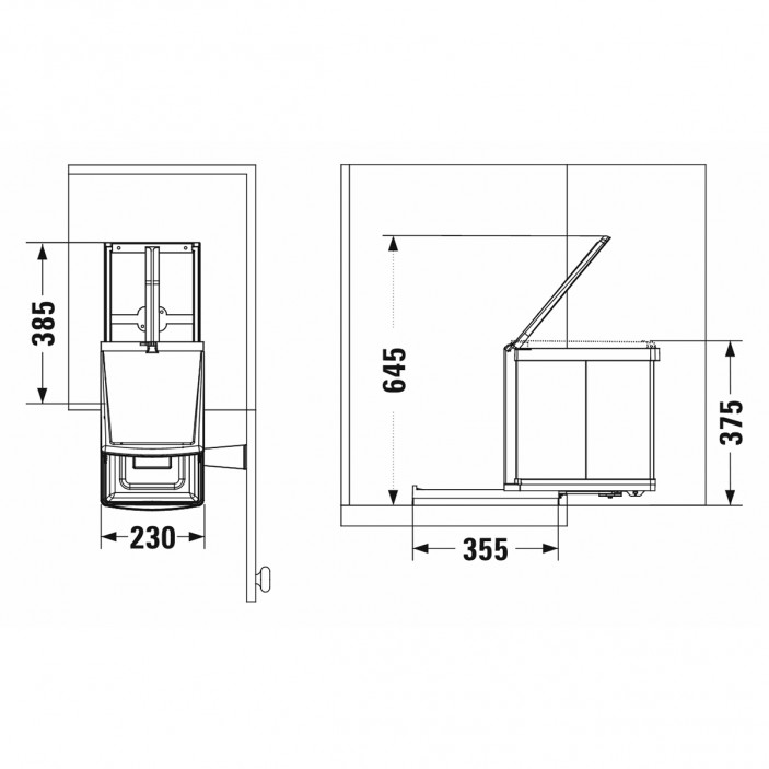 Вградено кошче за боклук с изтеглящ механизъм и един контейнер - 16 л. 19L.100.36 - 19. Аксесоари за кухня Вградено кошче за боклук с изтеглящ механизъм и един контейнер - 16 л. 19. Аксесоари за кухня