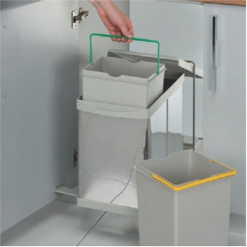 Кошче за боклук за вграждане с два контейнера за разделно събиране, капацитет 14+14 л., за шкаф 400 мм  19. Аксесоари за кухня