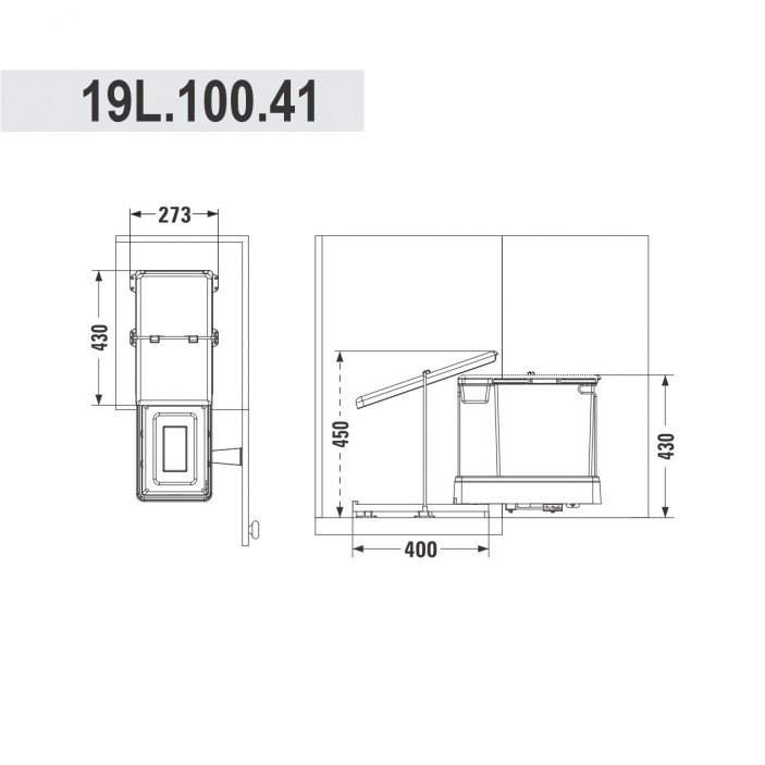 Кош за боклук за вграждане в шкаф, 20+1L, механизъм за автоматично отваряне 19. Аксесоари за кухня