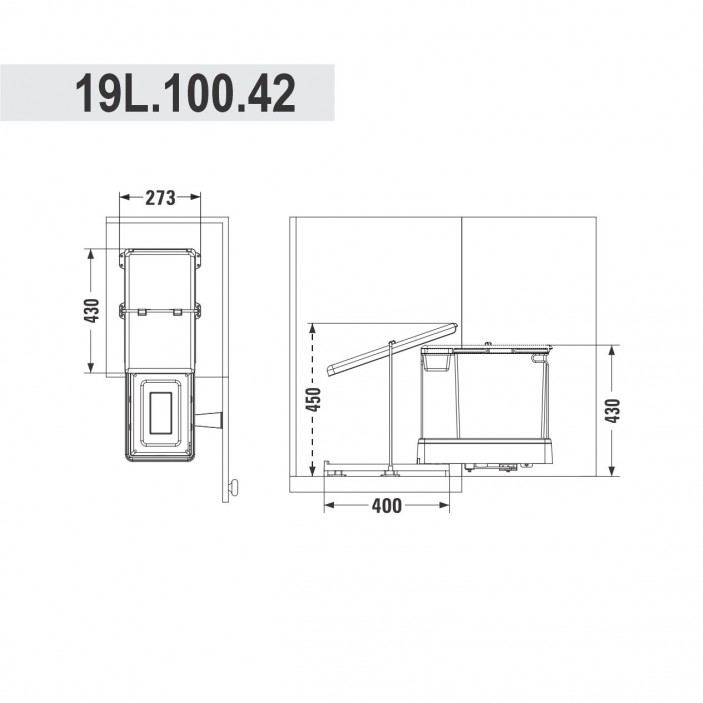 Кош за боклук за вграждане в шкаф, два контейнера за смет, 14+14L, механизъм за автоматично отваряне 19. Аксесоари за кухня