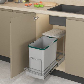 Waste bin with automatic opening when pulled out - PVC, light gray, 24 l. 19. Kitchen accessories