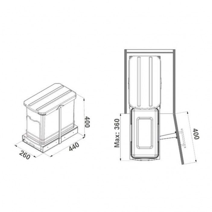 Кош за боклук с автоматично отваряне при изтегляне – ПВЦ, светло сив, 24 л. 19. Аксесоари за кухня