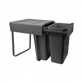 IVENTO кош за вграждане с две отделения за отпадъци или съхранение на препарати – тъмносив – 60 л (2 × 30 л) – за шкаф 450 мм