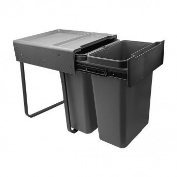 IVENTO кош за вграждане с две отделения за отпадъци или съхранение на препарати – тъмносив – 60 л (2 × 30 л) – за шкаф 450 мм