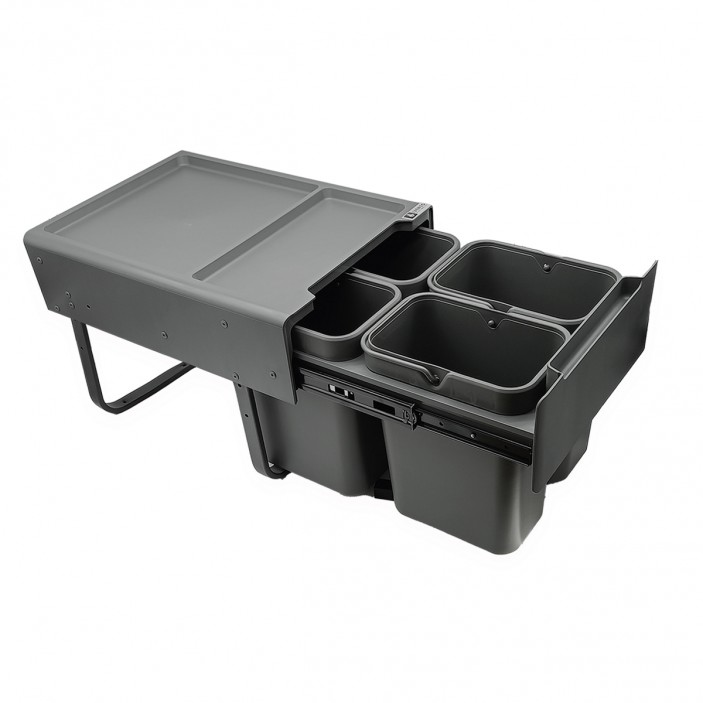 IVENTO built-in basket with four compartments for storing vegetables – dark gray – 32 l (4 × 8 l) – for 400 mm cabinet 19. Kitchen accessories