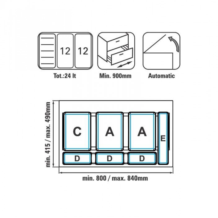 PVC Kitchen cabinet waste bin - 12+12L Kitchen accessories