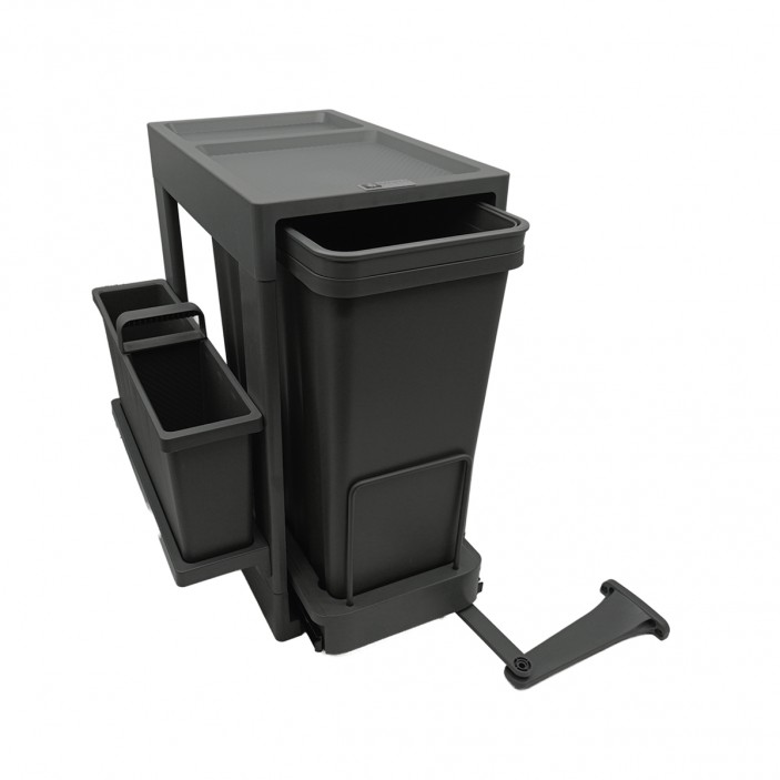 IVENTO Kош за вграждане в шкаф с панти. Един контейнер за отпадъци и допълнителни отделения за съхранение на препарати, четки и гъби – тъмносив – 26 л (1 × 26 л) – за шкаф 400 мм 19. Аксесоари за кухня