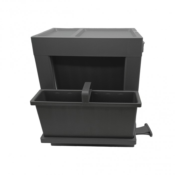 IVENTO Kош за вграждане в шкаф с панти. Един контейнер за отпадъци и допълнителни отделения за съхранение на препарати, четки и гъби – тъмносив – 26 л (1 × 26 л) – за шкаф 400 мм 19. Аксесоари за кухня