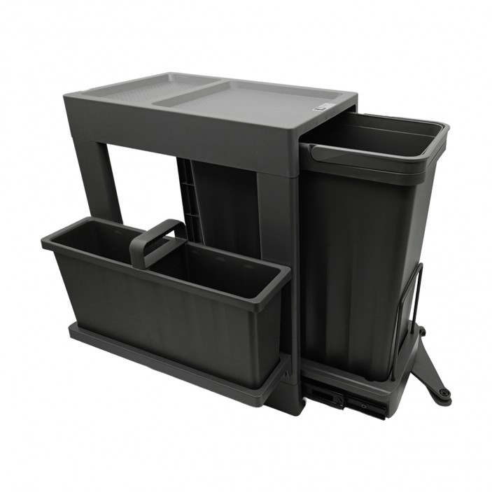 IVENTO Kош за вграждане в шкаф с панти. Един контейнер за отпадъци и допълнителни отделения за съхранение на препарати, четки и гъби – тъмносив – 26 л (1 × 26 л) – за шкаф 400 мм 19. Аксесоари за кухня