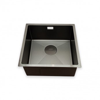 IVENTO Sink with siphon for installation under and above the counter. The special embossed coating protects against scratching and ensures silent water drainage. Size 440x440x210 mm, Color black 20. Kitchen sinks and vent hoods