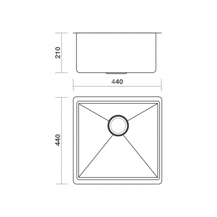 IVENTO Sink with siphon for installation under and above the counter. The special coating protects against scratches and ensures silent water drainage. Size 440x440x210 mm, 20. Kitchen sinks and vent hoods