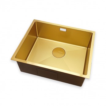IVENTO Sink with siphon for installation under and above the counter. The special embossed coating protects against scratching and ensures silent water drainage. Size 540x440x210 mm, Color gold 20. Kitchen sinks and vent hoods