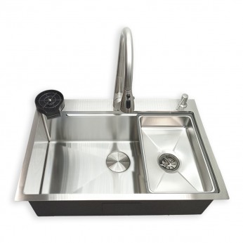 IVENTO Multifunctional kitchen sink with accessories - dispenser for vero or soap, 1 tray for washing and draining, cutting board and cup washer, 1 deep bowl with dimensions 750x500x230mm - Brushed Inox 20. Kitchen sinks and vent hoods