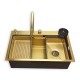 IVENTO Multifunctional sink with pull-out spout, waterfall effect mixer, two removable draining and washing trays, glass washing area, built-in detergent dispenser. 760x480x230 mm. Gold embossed 20L.041.53 - 20. Kitchen sinks and vent hoods IVENTO Multifunctional sink with pull-out spout, waterfall effect mixer, two removable draining and washing trays, glass washing area, built-in detergent dispenser. 760x480x230 mm. Gold embossed 20. Kitchen sinks and vent hoods