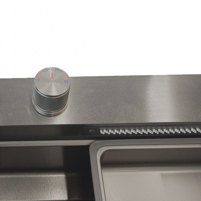 Multifunctional sink with pull-out spout and waterfall mixer, drainer, glass washing area, built-in detergent dispenser. 800x500x230 mm. Black. 20L.041.62 - 20. Kitchen sinks and vent hoods Multifunctional sink with pull-out spout and waterfall mixer, drainer, glass washing area, built-in detergent dispenser. 800x500x230 mm. Black. 20. Kitchen sinks and vent hoods