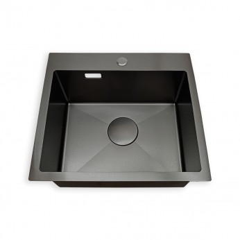 IVENTO Sink with installation above the counter. Kitchen sink 041 with built-in siphon. Size 500x440x230 mm, Black with light relief (Embossed Black) 20. Kitchen sinks and vent hoods