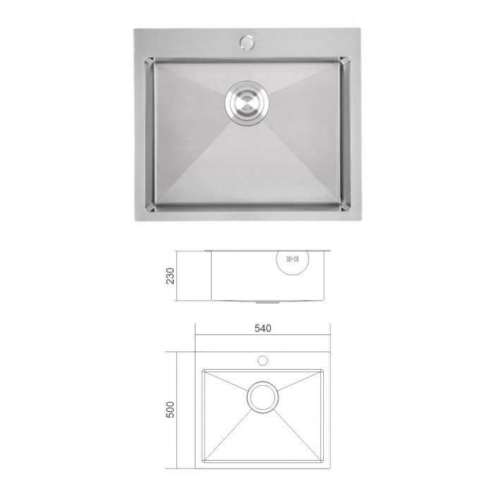 IVENTO Мивка с монтаж над плот. Кухненска мивка 041 със сифон за вграждане. Размер 540х500х230 мм, Матиран инокс (Brushed Inox) 20L.041.11 - 20. Мивки и аспиратори Хубави мивки за кухня IVENTO Мивка с монтаж над плот. Кухненска мивка 041 със сифон за вграждане. Размер 540х500х230 мм, Матиран инокс (Brushed Inox) 20. Мивки и аспиратори
