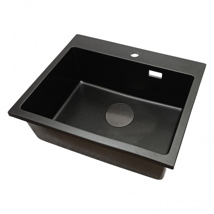 IVENTO Built-in kitchen sink with installation above the countertop and a hole for the mixer - composite granite, black. Size 550x450x200 mm 20. Kitchen sinks and vent hoods
