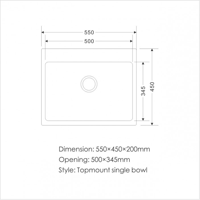 IVENTO Built-in kitchen sink with installation above the countertop and a hole for the mixer - composite granite, black. Size 550x450x200 mm 20. Kitchen sinks and vent hoods