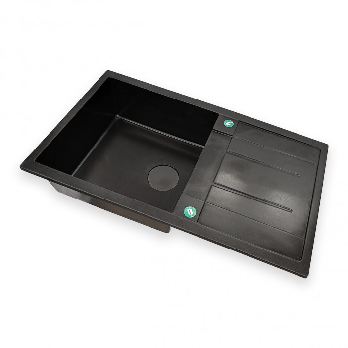 IVENTO Kitchen sink made of composite granite with drainer. Size 860x500x205 mm, color black 20. Kitchen sinks and vent hoods