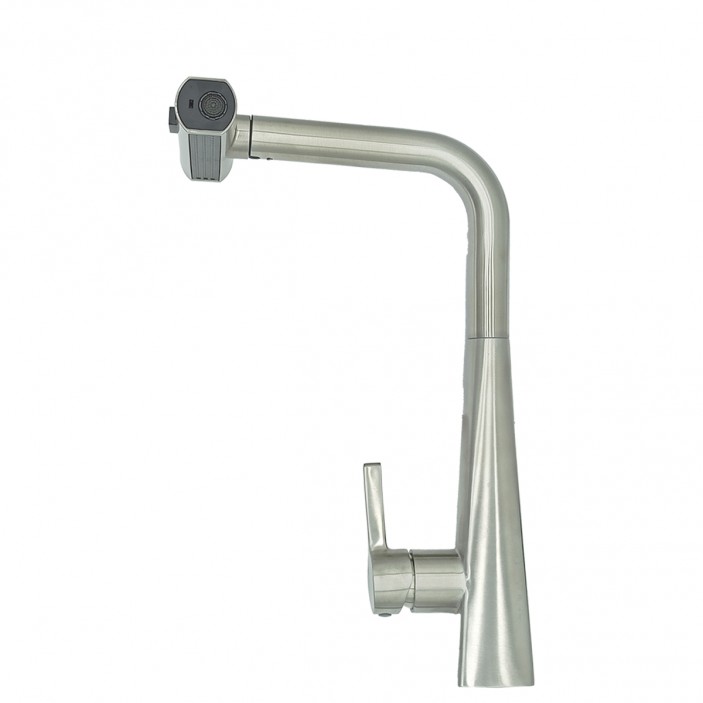 IVENTO Смесител с издърпващ се голям правоъгълен чучур с нормална или „дъждовна“ струя. Бутон за настройка на водната струя. Инокс 20L.310.01 - 20. Мивки и аспиратори IVENTO Смесител с издърпващ се голям правоъгълен чучур с нормална или „дъждовна“ струя. Бутон за настройка на водната струя. Инокс 20. Мивки и аспиратори