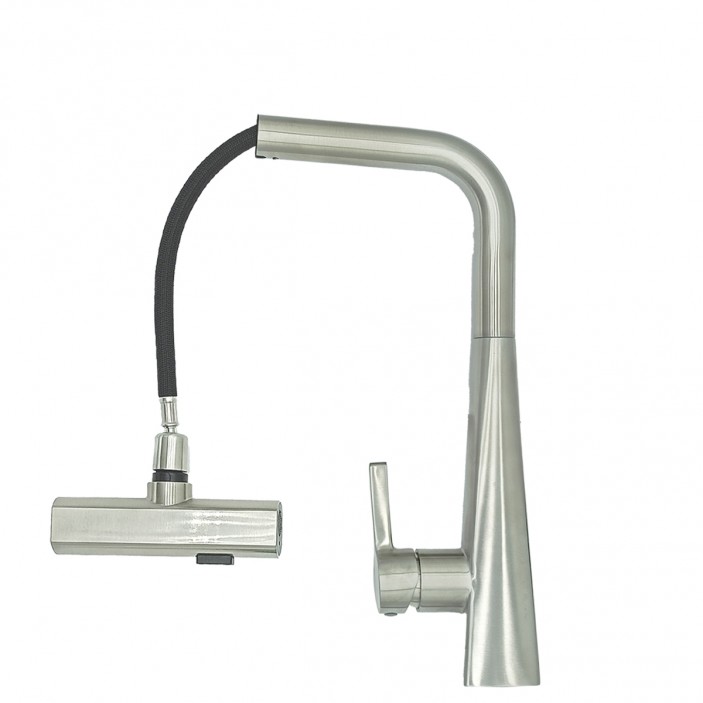 IVENTO Смесител с издърпващ се голям правоъгълен чучур с нормална или „дъждовна“ струя. Бутон за настройка на водната струя. Инокс 20L.310.01 - 20. Мивки и аспиратори IVENTO Смесител с издърпващ се голям правоъгълен чучур с нормална или „дъждовна“ струя. Бутон за настройка на водната струя. Инокс 20. Мивки и аспиратори