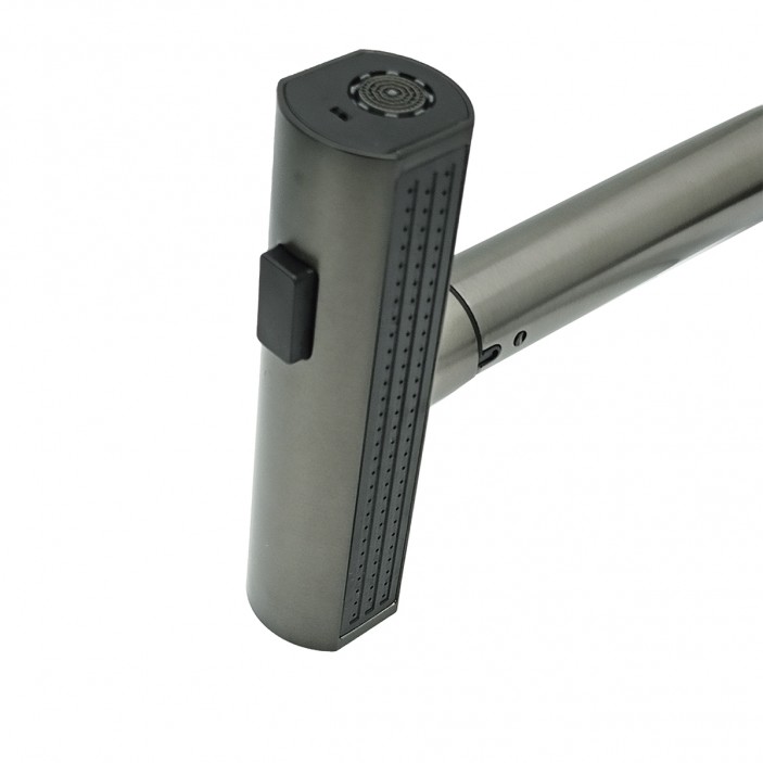 IVENTO Mixer with pull-out large rectangular spout with normal or "rain" spray. Button for adjusting the water spray. Black 20. Kitchen sinks and vent hoods