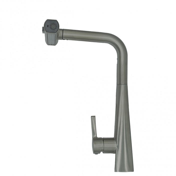 IVENTO Mixer with pull-out large rectangular spout with normal or "rain" spray. Button for adjusting the water spray. Black 20. Kitchen sinks and vent hoods