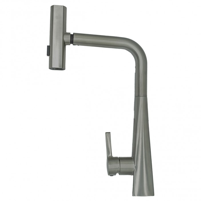 IVENTO Mixer with pull-out large rectangular spout with normal or "rain" spray. Button for adjusting the water spray. Black 20. Kitchen sinks and vent hoods