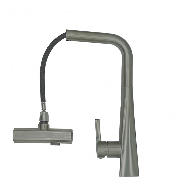 IVENTO Mixer with pull-out large rectangular spout with normal or "rain" spray. Button for adjusting the water spray. Black 20. Kitchen sinks and vent hoods