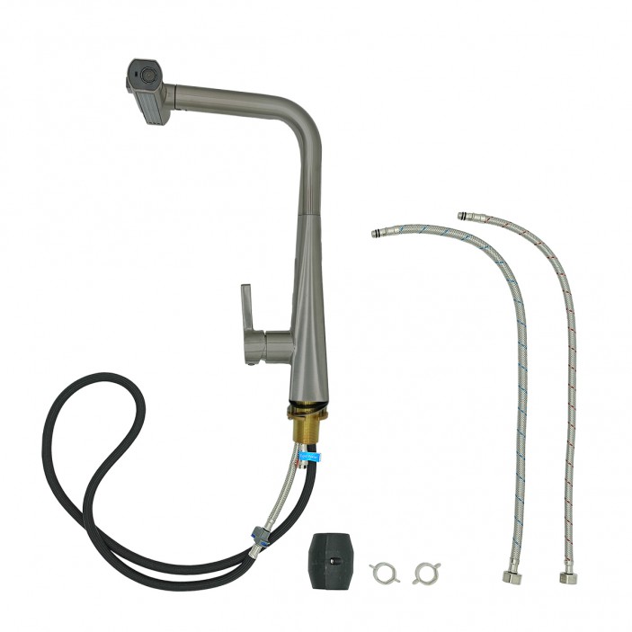 IVENTO Mixer with pull-out large rectangular spout with normal or "rain" spray. Button for adjusting the water spray. Black 20. Kitchen sinks and vent hoods