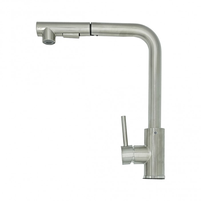 IVENTO Pull-out faucet with normal or rain spray. Water jet adjustment button. Brushed 20. Kitchen sinks and vent hoods