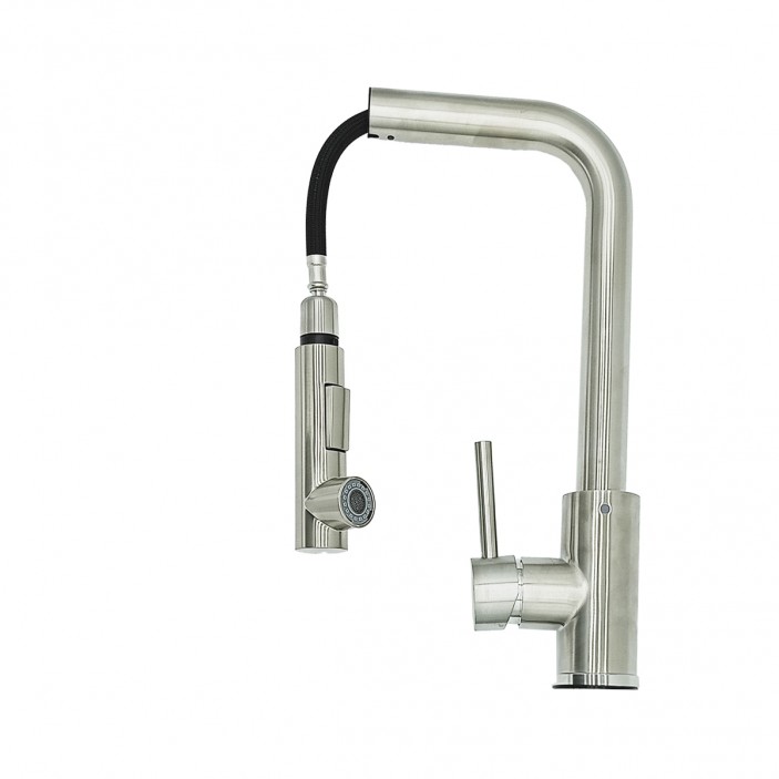 IVENTO Pull-out faucet with normal or rain spray. Water jet adjustment button. Brushed 20. Kitchen sinks and vent hoods