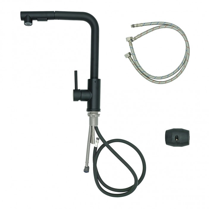 IVENTO Pull-out faucet with normal or rain spray. Water jet adjustment button. Black 20. Kitchen sinks and vent hoods