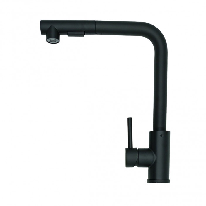 IVENTO Pull-out faucet with normal or rain spray. Water jet adjustment button. Black 20. Kitchen sinks and vent hoods