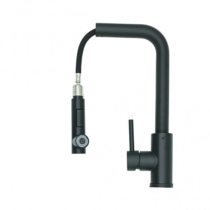 IVENTO Pull-out faucet with normal or rain spray. Water jet adjustment button. Black 20. Kitchen sinks and vent hoods