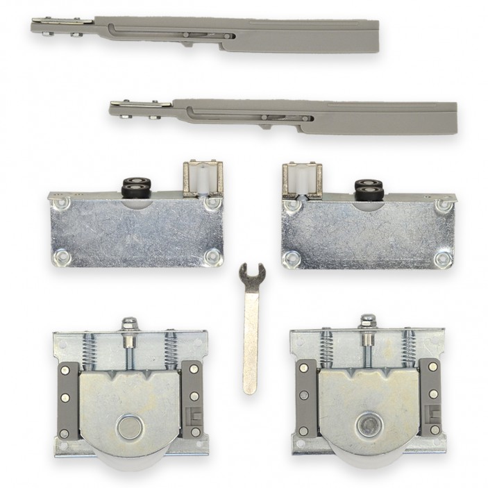 IVENTO mechanism set with 2 soft-close, 40-60 kg each, for 1 door, 80 kg capacity 22L.040.01 - Sliding door mechanisms IVENTO mechanism set with 2 soft-close, 40-60 kg each, for 1 door, 80 kg capacity Sliding door mechanisms