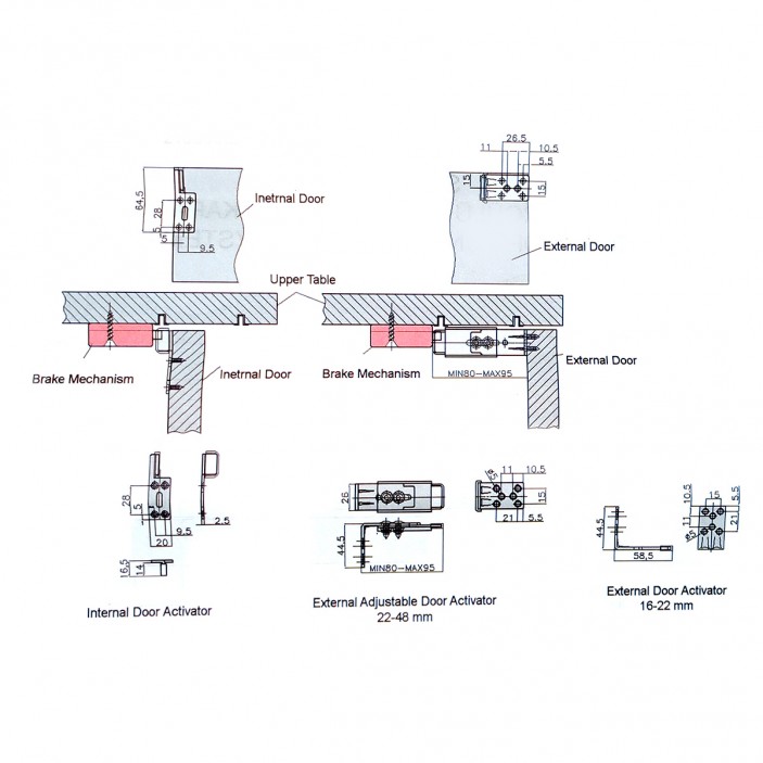 Smooth closing mechanism for sliding door system top guide 22L.001.XX and 22L.100.XX 22. Sliding door mechanisms