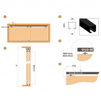 IVENTО Механизъм комплект с две плавни 40-50 кг. за 1 врата 80 кг. Механизми за плъзгащи врати