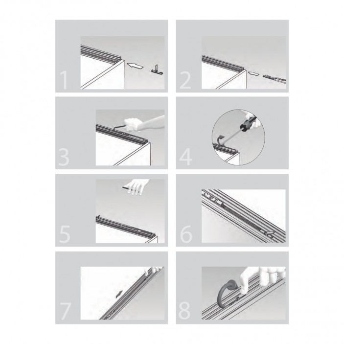 Система плъзгащи механизми за външни врата с горно воден INDAUX-4. 22. Механизми за плъзгащи врати