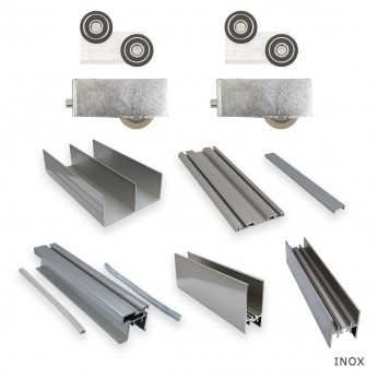 IVENTO K - Sliding door mechanism set, Upper PVC with spring, Lower metal with bearing for one door. Stainless steel