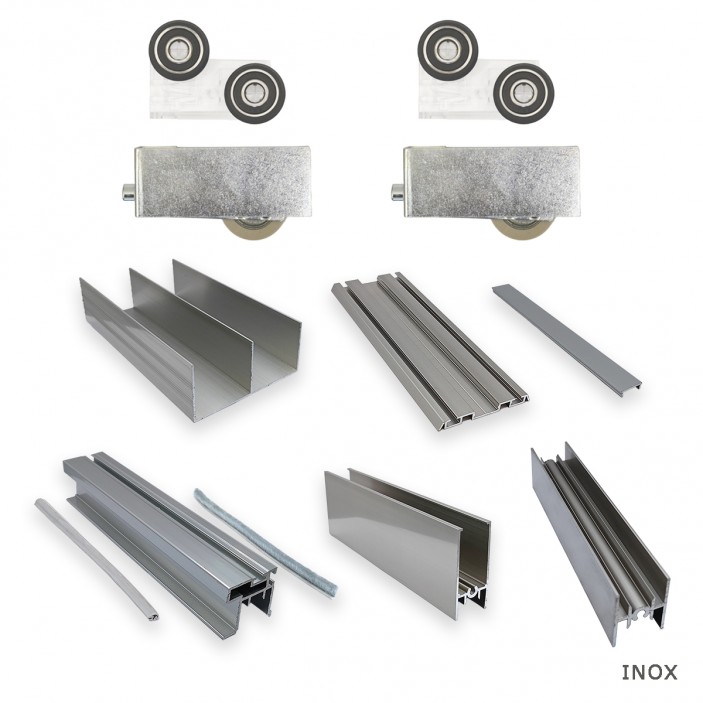 IVENTO K - Sliding door mechanism set, Upper PVC with spring, Lower metal with bearing for one door. Stainless steel 22L.220.00 - 22. Sliding door mechanisms IVENTO K - Sliding door mechanism set, Upper PVC with spring, Lower metal with bearing for one door. Stainless steel 22. Sliding door mechanisms