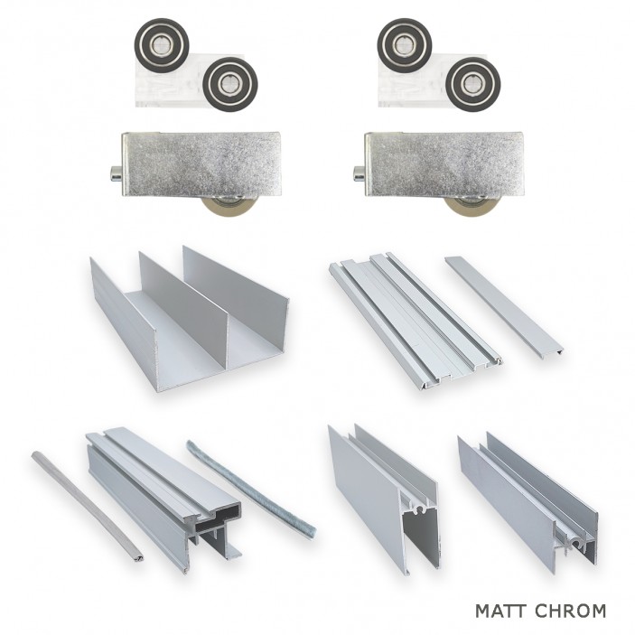 IVENTO K - Sliding door mechanism set, Upper PVC with spring, Lower metal with bearing for one door. Stainless steel 22L.220.00 - 22. Sliding door mechanisms IVENTO K - Sliding door mechanism set, Upper PVC with spring, Lower metal with bearing for one door. Stainless steel 22. Sliding door mechanisms