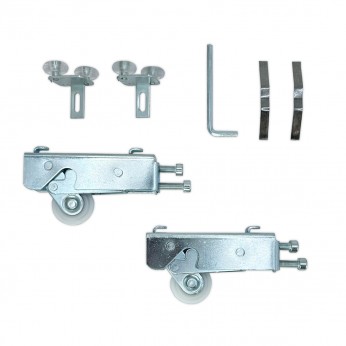 Sliding door mechanism kit with bottom guide suitable for glass and chipboard - matt chrome