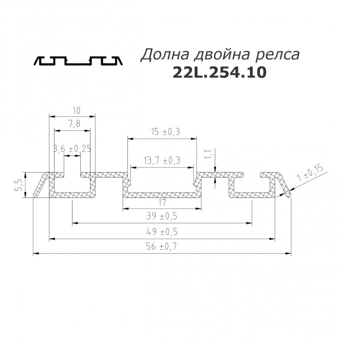 JUNIOR wardrobe door mechanism set WITHOUT soft closing for sliding doors with bottom guide 22L.114.01YE 22. Sliding door mechanisms