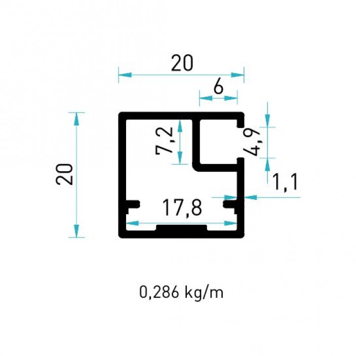 Aluminum door profile black with texture 26L.010.10T - 26. Aluminium furniture door profiles Aluminum door profile black with texture 26. Aluminium furniture door profiles