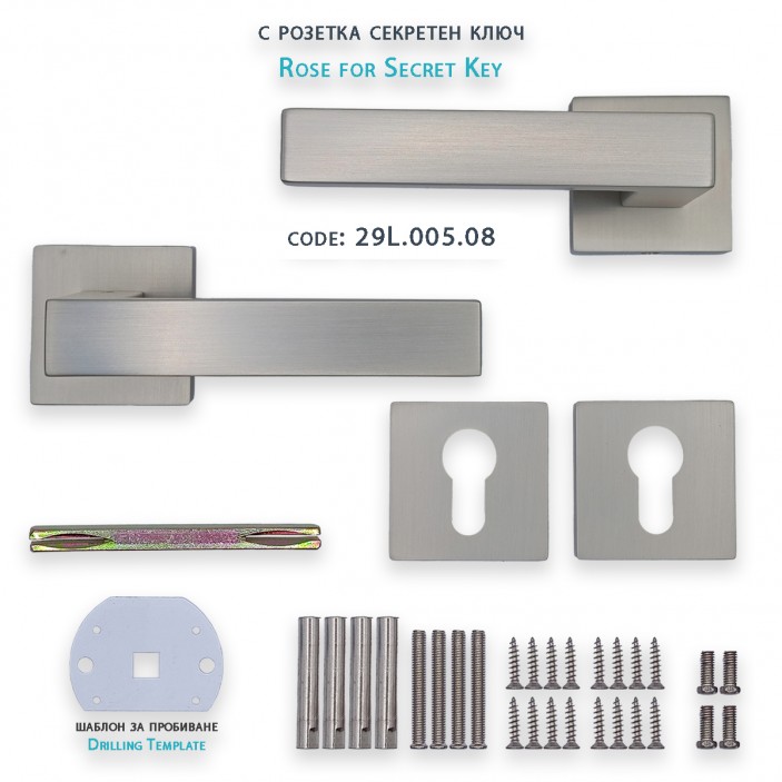 IVENTO Door handle 3 types of rosettes, elegant straight shape, stainless steel color Interior door handle sets